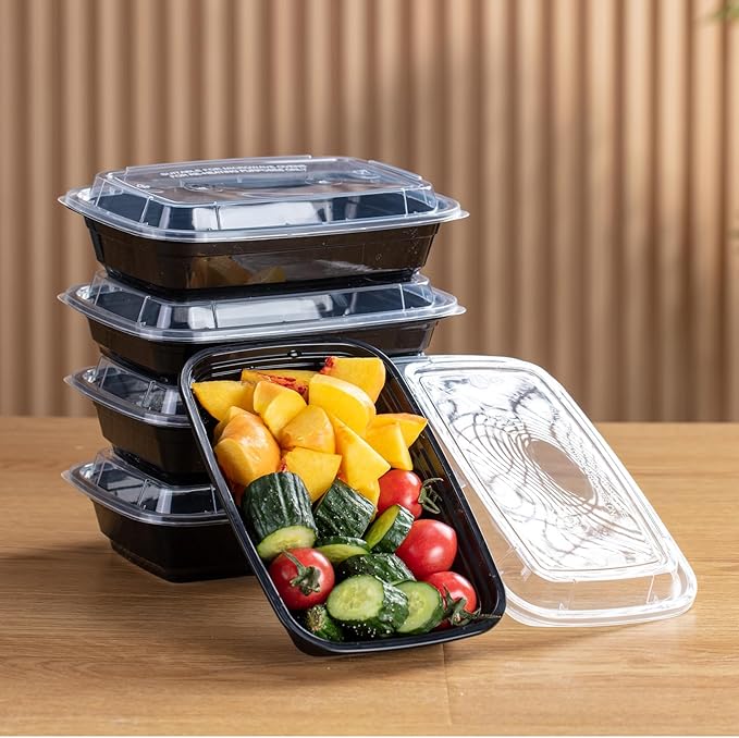 50 Pack (100-Piece) 32 oz Meal Prep Containers Reusable with Lids, Sturdy Leakproof & Food Safe, Microwave, Freezer, Dishwasher Safe Prep Containers, To Go Take Out Plastic Food Storage