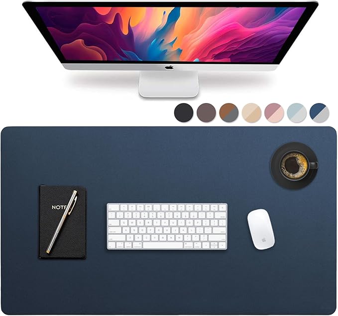 Vine Creations Leather Desk Mat Large 36" x 20", Desk Protector Mat, PU Leather Desk Pad, Large Mouse Pad, Desk Blotter, Desk Pads on Top of Desks, Desk Matt for Desktop, Office Desk Mat (Dark Blue)