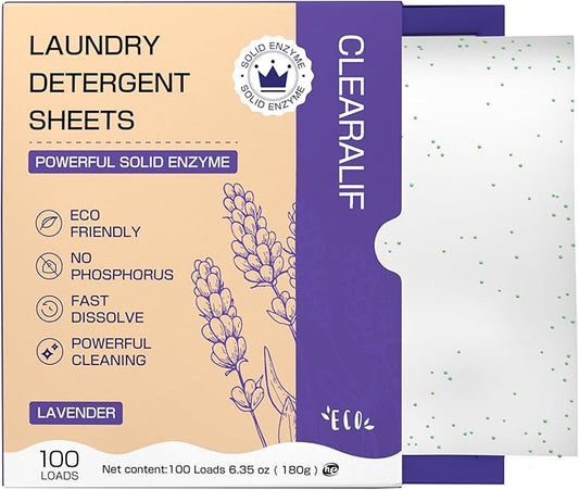 CLEARALIF Platinum Laundry Detergent Sheets, Lavender,Deep Cleansing, Great For Travel, Apartments, Laundry Strips Eco Friendly & Hypoallergenic - 100 Loads
