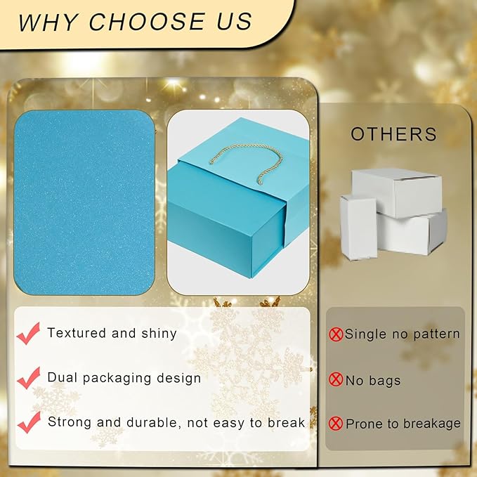 Elegant Gift Boxes with Gift Bag for Presents with Lids Magnetic Closure Rectangle Collapsible for Christmas, Valentine's Day, Birthday Gift Packging (Blue)