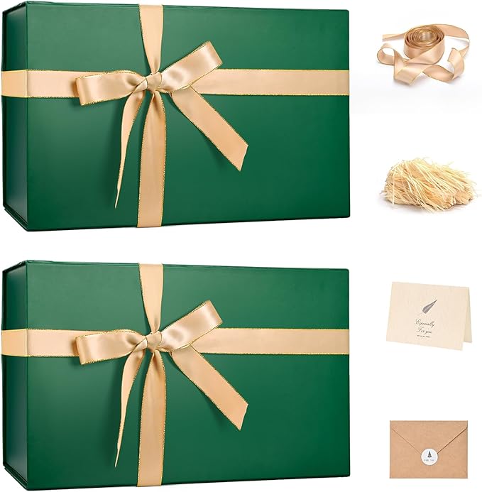LIFELUM Extra Large Gift Box 14"x8.5"x4.5" Christmas Gift Boxes with Lids for Presents for Anniversary Wedding Proposal Birthday Gift boxes with Shredded Filler Card Ribbon