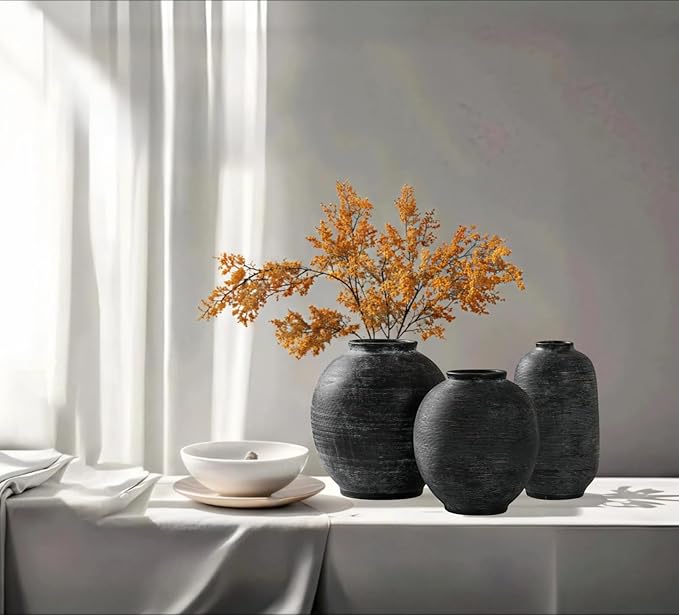 Large Tall Ceramic Vase, 10.8 inch Bronze Minimalist Textured Flower Vase, Rustic Farmhouse Decor for Home, Living Room, Shelf, Table, Bathroom & Entryway Decoration (Black Bronze)