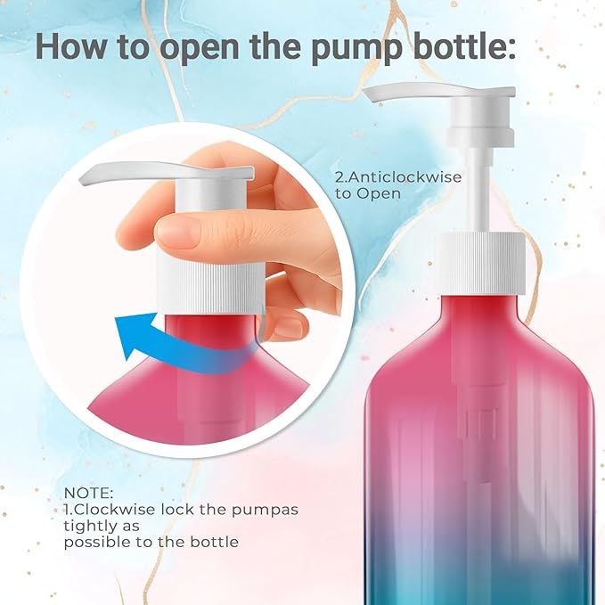 3 Pack Gradient Color Pump Dispenser Bottle, Empty Clear Plastic Soap Dispenser Refillable Pump Containers, 500ml/16.9oz