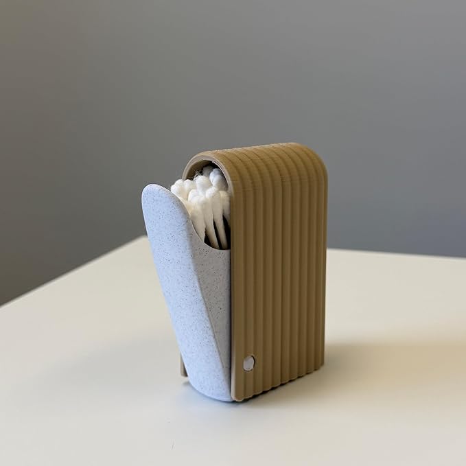 Push-Open Cotton Swab Holder & Dispenser – Modern Cotton Swab Organizer with Dustproof Lid | Bathroom & Vanity Storage Container | Easy One-Hand Access | Sleek Minimalist Design