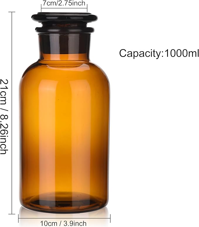 6 Packs Lab Glass Reagent Bottle,Wide Mouth Glass Storage Bottle with Ground Stopper,Decorative Bottles/Vase