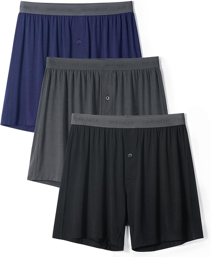 DAVID ARCHY Mens Underwear Bamboo Rayon Boxers for Men Breathable and Cool Men's Boxer Shorts with Button Fly 3 or 5 Pack