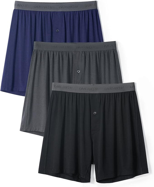 DAVID ARCHY Mens Underwear Bamboo Rayon Boxers for Men Breathable and Cool Men's Boxer Shorts with Button Fly 3 or 5 Pack