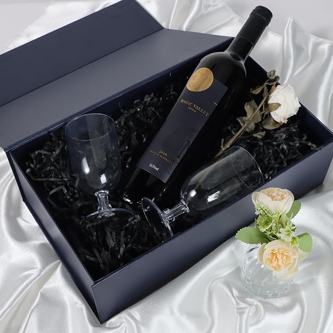 Navy Blue Gift Box with Magnetic Lids 13.8x8.3x4.4 in, Bridesmaid Groomsman Proposal Box, Large Rectangle Storage Box 5 Pack