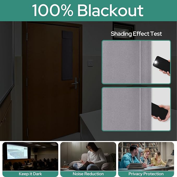 HOMEIDEAS Classroom 100% Linen Blackout French Door Curtains, Classroom Door Window Cover, Privacy Shades Thermal Insulated Small Window Covering, 1 Panel, W8 X L36 Inch, Light Gray