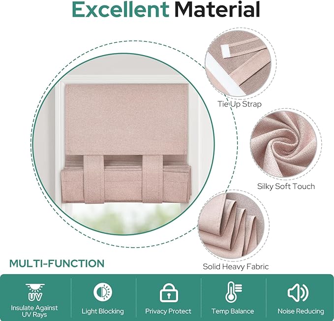 HOMEIDEAS 100% Linen Blackout Sidelight Curtains for Front Door, Side Door Window Curtains, Small Window,Thermal Insulated Covering, 1 Panel, W12 X L40 Inch, Blush Pink