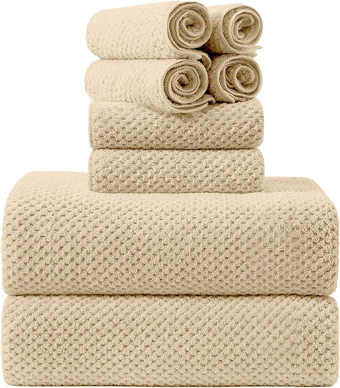 8-Piece Bath Towel Set, 2 Extra Large Bath Towel Sheets, 2 Hand Towels and 4 Washcloths - Highly Absorbent Quick Dry Microfiber,Ultra Soft Towel Set for Bathroom, Waffle Weave, Pack of 8 (Camel)