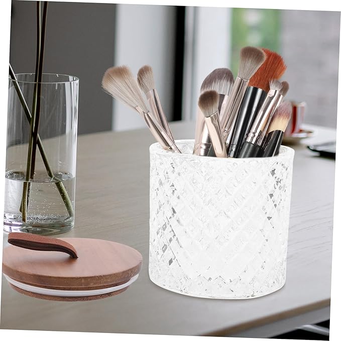 Wood Lid Glass Food Storage Jar Airtight Flour Tea Canister for Kitchen Pantry Organization