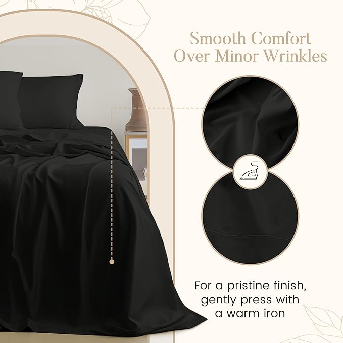 Egyptian Cotton Sheets Split King Size Sheet Set, 800 Thread Count Sateen Weave Hotel Collection Split King Sheet Deep Pockets, Cotton Bed Sheets Fits up to 17" – Black