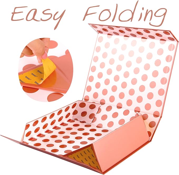 GREEN BEAN Gift Box 13x9.7x3.4 In, Rose Gold Gift Box for Present, Magnetic Gifts Box with Lids for Clothes, Christmas Gift box(Glossy Metallic Rose Gold, Dot Design Inside)