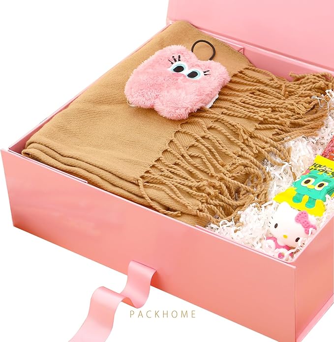 PACKHOME 17x14.5x5.5 Inches, 3 Extra Large Gift Boxes with Lids, Magnetic Closure Boxes with Ribbon for Clothes and Large Gifts (Glossy Pink)