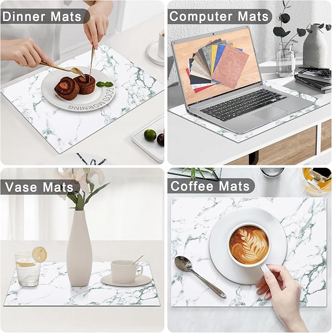 Homaxy Faux Leather Heat Resistant Placemats for Dining Table Set of 4, Waterproof Wipeable Washable PU Table Mats, Easy to Clean Anti-Slip Place Mats, 11.8" x 17", Marble