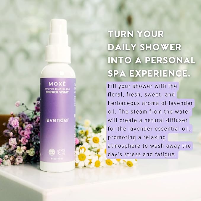 MOXE Lavender Aromatherapy Gift Set, 100% Pure Essential Oil, Shower Steamer Spray, Portable Nasal Inhalers, Diffuser Essential Oil, Sinus & Congestion Relief, Therapeutic Grade, Made in USA