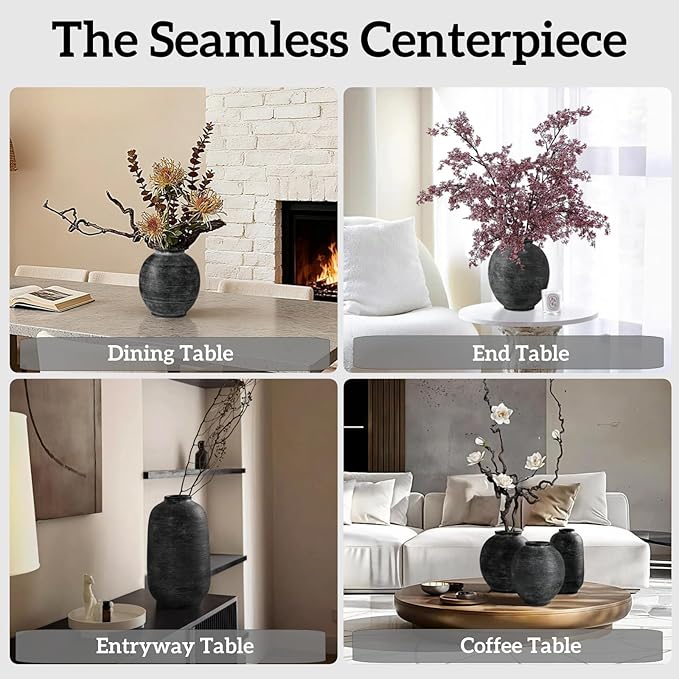 Large Tall Ceramic Vase, 10.8 inch Bronze Minimalist Textured Flower Vase, Rustic Farmhouse Decor for Home, Living Room, Shelf, Table, Bathroom & Entryway Decoration (Black Bronze)