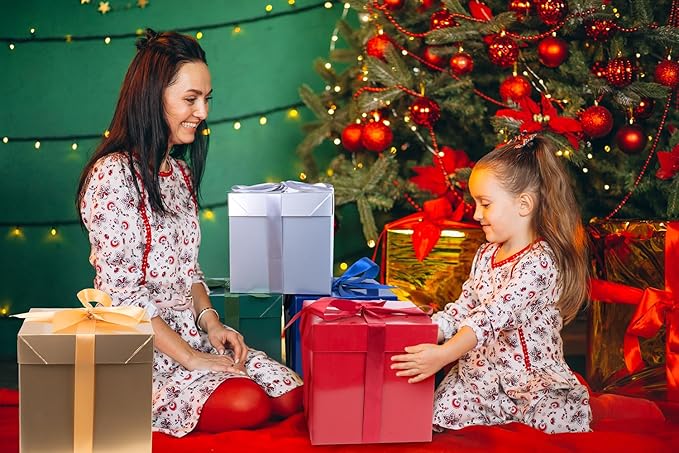 Jaywayang 5 Pack Assorted Color Gift Boxes with Lids, Ribbons and Tissue Papers Square Gift Boxes - 7.1 Inch - Christmas Presents Wrapping Birthday Decoration Party Favor Boxes.