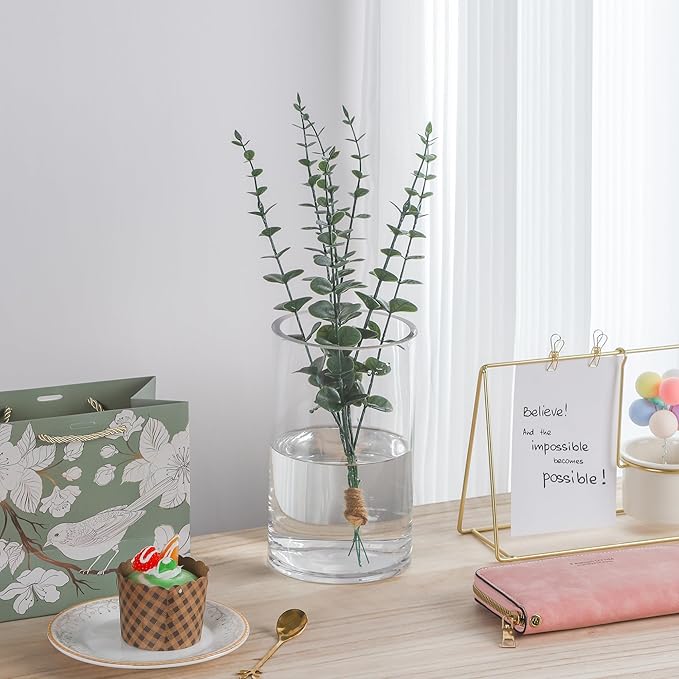 5’ Wide 8" High Large Hand Blown Sturdy Clear Cylinder Glass Vase, Centerpiece Flower Vase for Rose, Tulip, Boquets, Hurricane Candle Holder (1, 5"x8")