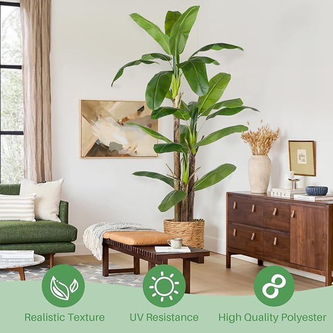 Artificial Banana Tree Faux Tall Plant Fake Banana Leaf Plant Faux Banana Silk Tree Faux Banana Leaves for Home Swimming Pool Indoor Outdoor Patio Tropical Decor