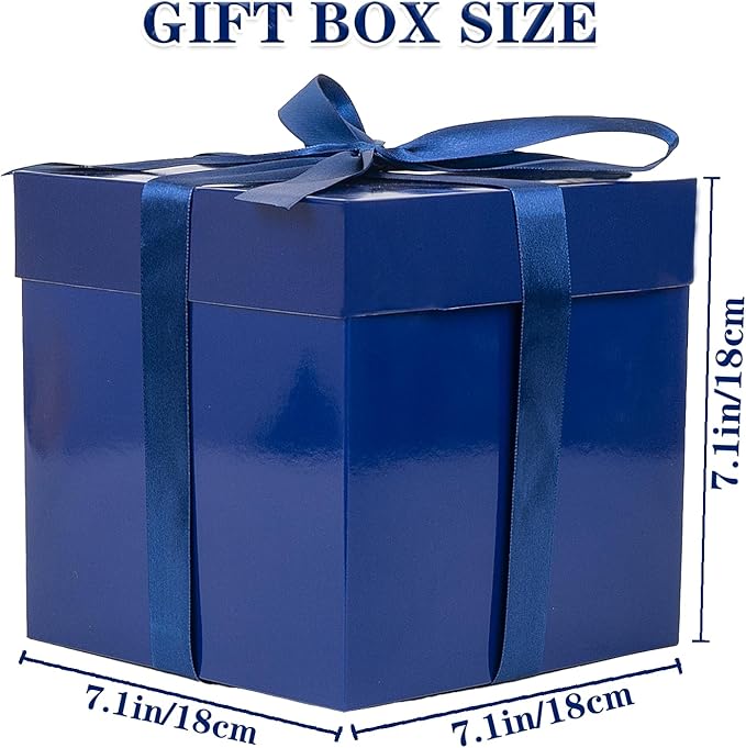 Jaywayang 5 Pack Blue Gift Boxes with Lids, Ribbons and Tissue Papers Square Gift Boxes - 7.1 Inch - Birthday, Wedding, Presents Wrapping, Father's Day, Valentine's Day Decoration Party Favor Boxes.