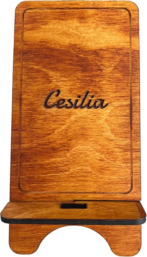 Design Your Own Phone Stand Personalized Wooden Holder Custom Name Engraved Handmade Desk and Home Accessory Gift (Only Name)
