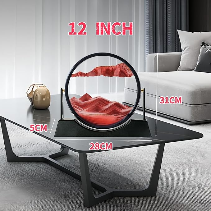 ZSDSZDZY Moving Sand Art Picture Liquid Motion, 3D Quicksand Décor, Deep Sea Sandscapes with Display Flowing Sand Frame for Relaxing, Desktop Office Home Decoration(Red)