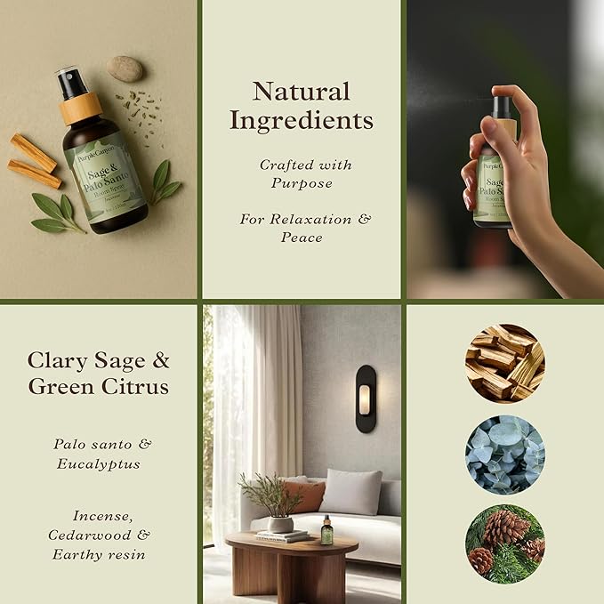 Purple Canyon Sage & Palo Santo Room Spray — 4 oz Natural Linen & Room Freshener — Earthy, Herbal & Woody Fragrance Mist — Cleanse & Refresh Home Atmosphere — Premium Natural Fragrance Oils