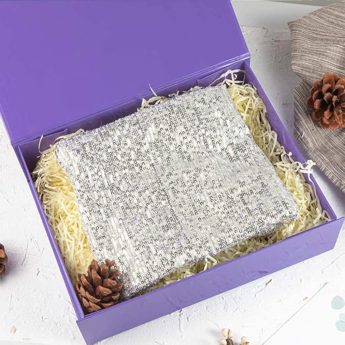 Small Purple Gift Boxes with Lids - 12 x 8 x 2.7 Inches - Glossy Surface - Includes Ribbon, Magnetic Closure - Bulk Cute Boxes for Packaging Presents and Shirts