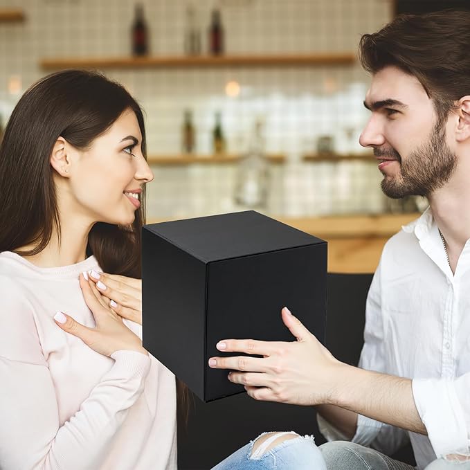 Schliersee 8x8x8 Gift Box with Lids Magnetic Closure Set of 4, Black Square Gift Wrap Boxes for Wedding, Birthday