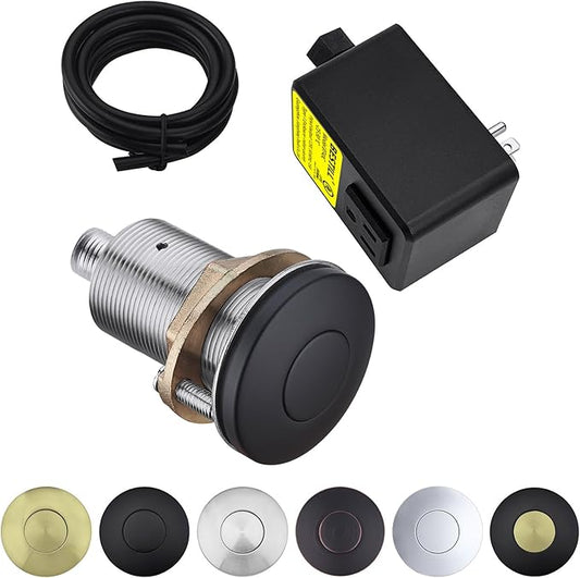 BESTILL Garbage Disposal Air Switch Kit - UL Listed, Brass 2.95" Short Sink Top On/Off Switch Button for Food Waste Disposer, Matte Black, Compatible with all Garbage Disposals