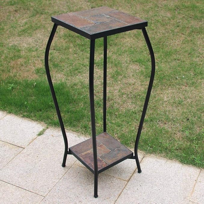 Zhongma 2 Tier 30" Tall Plant Stand with Colorful Slate Top for Balcony, Home, Garden, Backyard Patio with Adjustable Leveling Feet