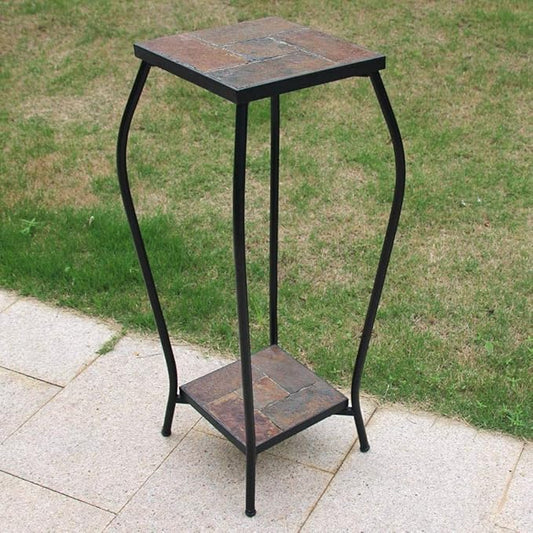 Zhongma 2 Tier 30" Tall Plant Stand with Colorful Slate Top for Balcony, Home, Garden, Backyard Patio with Adjustable Leveling Feet