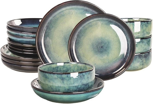 Ceramic Dinnerware Set(16 pcs) Serve 4 people, Plates & Bowls Sets, Reactive Glaze Dishes Set, Chip Resistant and Scratch Resistant, Dishwasher, Microwave Safe, Suitable for dinner, party