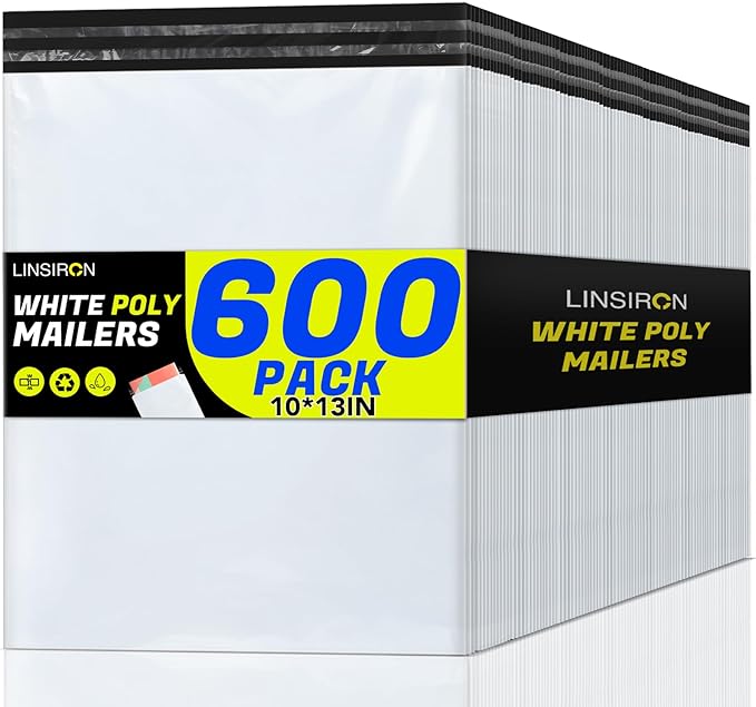 600 Pcs Poly Mailers Shipping Bags 10x13 Inch Packaging Clothes Polymailers Envelopes Mailing Package Self Seal Shipping Envelopes Waterproof Poly Bags Small Business Supplies Package White