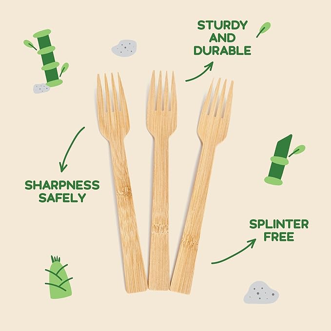 100% Bamboo Utensils - 50SET(150PCS) Traveler Package Carbonized Disposable Cutlery Biodegradable and Sanitized - Heavy Duty & Fully Functional