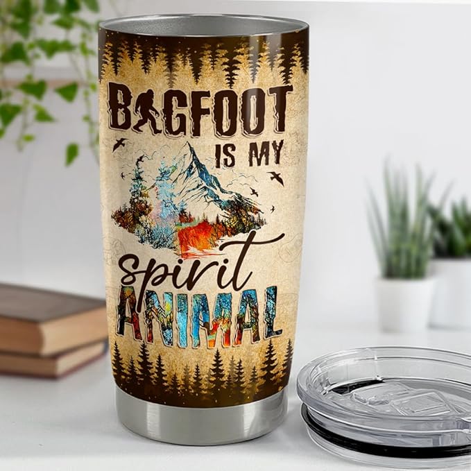 SANDJEST Bigfoot Tumbler Cup 20oz Sasquatch Gifts for Men Stainless Steel Insulated Tumblers Coffee Travel Mug Gift for Birthday Christmas