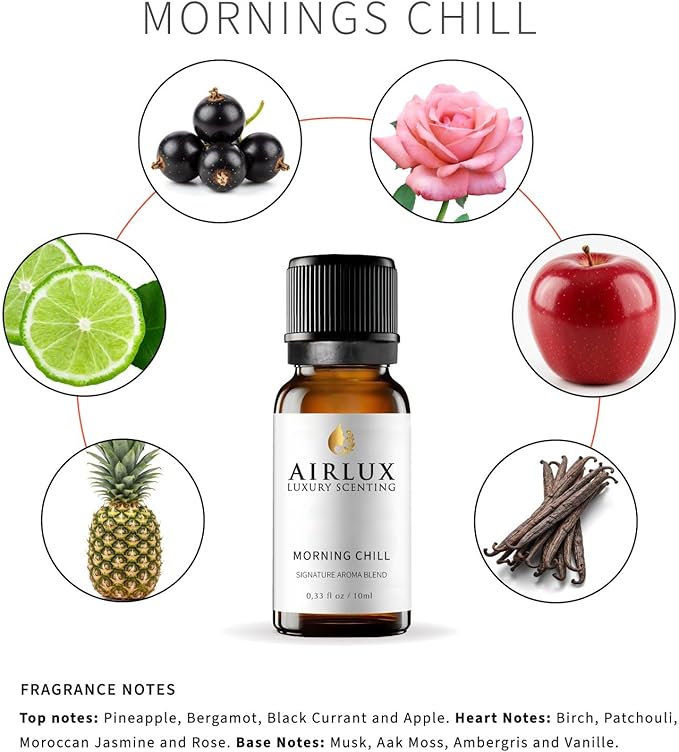 Signature Aroma Oil No. 20 Morning Chill – Pineapple, Lemon, Bergamot – Aroma Oil for Cold Air & Waterless Diffusers and DIY Crafts – 10 mL, 0.34 fl oz Glass Bottle