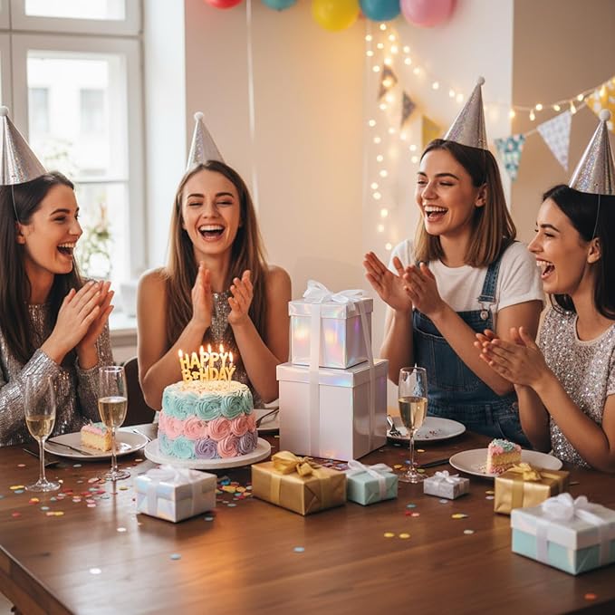 Cholemy 5 Pcs Square Nesting Boxes Decorative Gift Boxes with Lid and Ribbon Assorted Sizes Wrap for Wedding, Thanksgiving, Christmas, Anniversary, Birthday, Bridal Party(Iridescent)