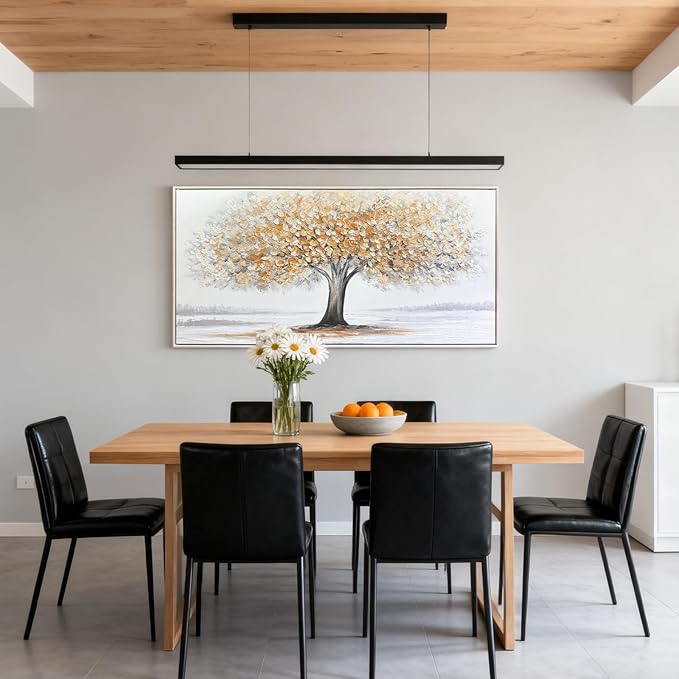 White Tree of Life Canvas Wall Art, Modern Abstract Textured Painting, Large Framed Panoramic Landscape Artwork for Living Room, Bedroom, Office, Home Decor 60"x30"