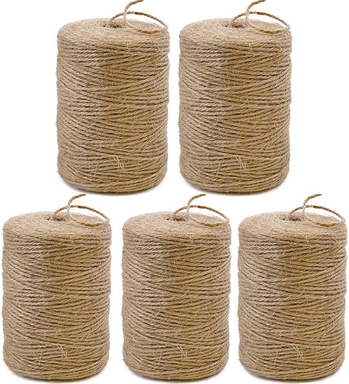 5Pack 2mm Natural Jute Twine String 4000 Feet Long Twine String for Crafting Gardening Gift Wrapping Macrame DIY Home Decor (Brown-800Feet/Roll)