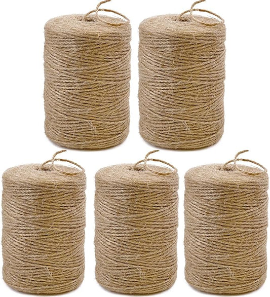 5Pack 2mm Natural Jute Twine String 4000 Feet Long Twine String for Crafting Gardening Gift Wrapping Macrame DIY Home Decor (Brown-800Feet/Roll)