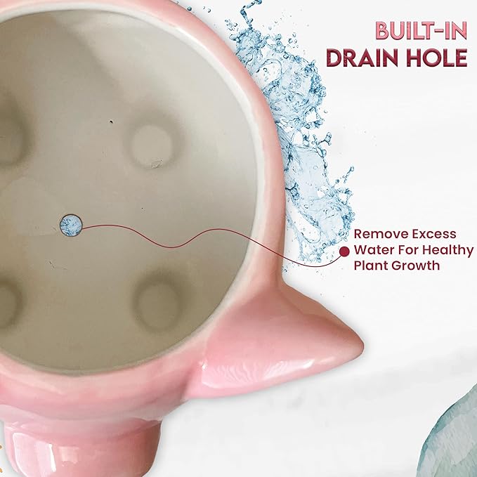 Pig Planter Pot - Boar Utensil Holder Party Accessories - Flower Succulent Plant Pot - Indoor Outdoor Garden Backyard Patio Pig Theme Ceramic