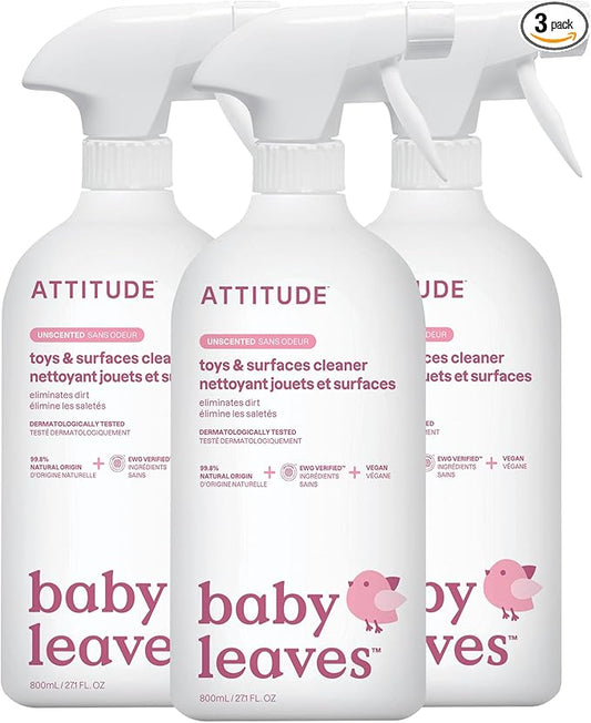 ATTITUDE Toy and Surface Cleaner, EWG Verified, Plant- and Mineral-Based, Vegan Household Products, Unscented, 27.1 Fl Oz (Pack of 3)