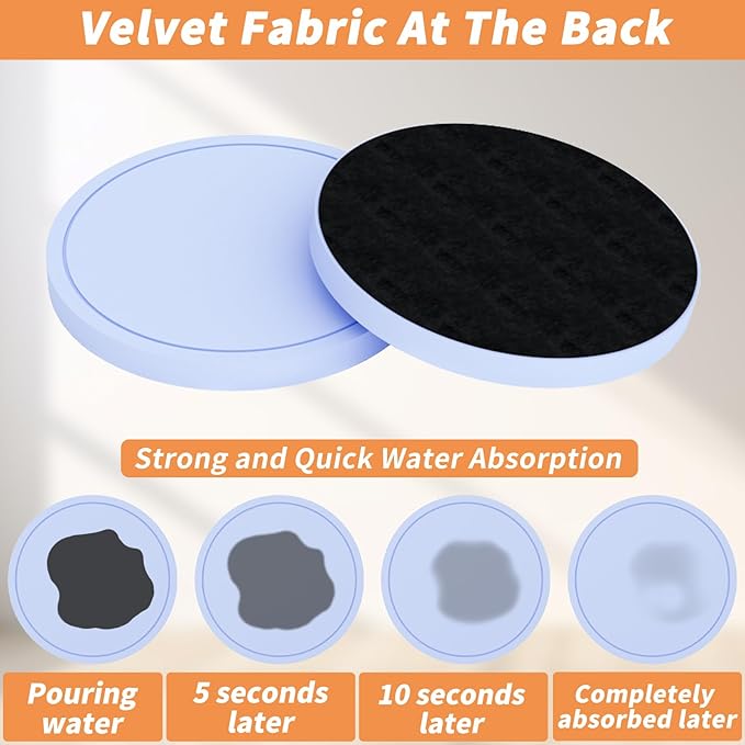 Azhou 6Pcs Drink Coaster with Holder, Baby Blue Absorbent Coasters for Drinks, Non-Slip with Velvet Bottom, Thick Heavy Duty 4 inch Ceramic Coasters, Home Decor Coffee Bar Accessories