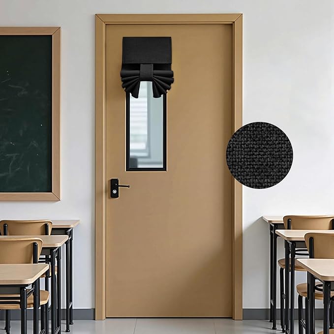 HOMEIDEAS Classroom 100% Linen Blackout French Door Curtains, Classroom Door Window Cover, Privacy Shades Thermal Insulated Small Window Covering, 1 Panel, W8 X L36 Inch, Black