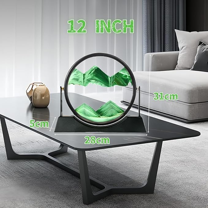ZSDSZDZY Moving Sand Art Picture Liquid Motion, 3D Quicksand Décor, Deep Sea Sandscapes with Display Flowing Sand Frame for Relaxing, Desktop Office Home Decoration (Green)