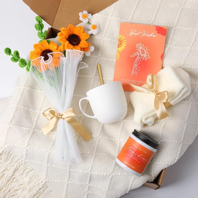 Gift Baskets for Her, Unique Birthday Gifts for Women, Best Friend Birthday Gifts Set, Get Well Soon Gift Box, Sending Sunshine, Sunflower, Thinking of You Care Package