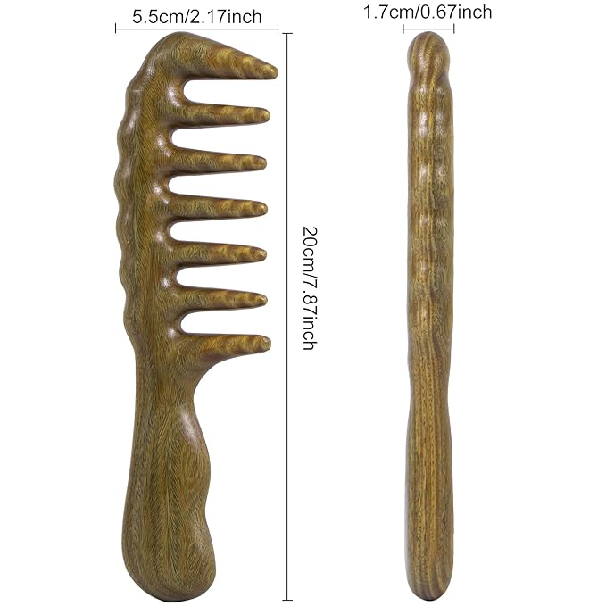 Thicken Wooden Wide Tooth Comb, Large Natural Sandalwood Hair Combs for Curls, Women and Men, Detangles Long Thick Wet or Dry Hair, Head Scalp Massager, Anti-static (Green Sandalwood)